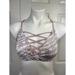 Victoria's Secret Sports Bra Large Pink Women's Lace Up Geometric Pattern
